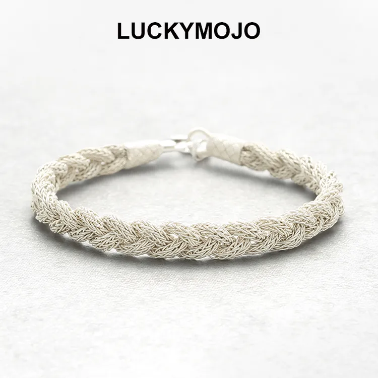 LUCKYMOJO 足银手链 土耳其小众高级感编织情侣男女饰品个性礼物