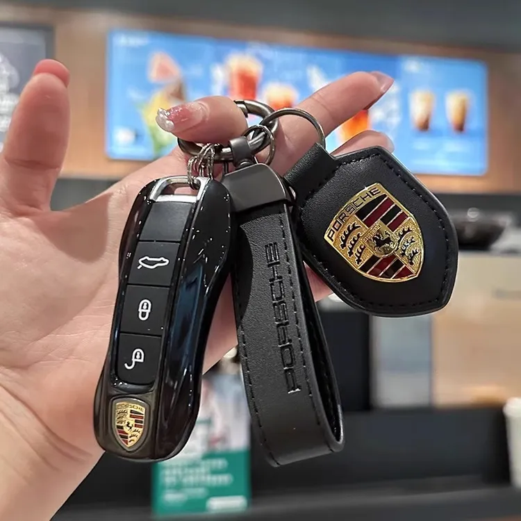 保时捷黑玉钥匙壳卡宴Macan718Taycan911拉梅拉922插入式钥匙扣套