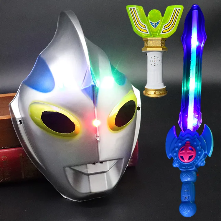迪迦赛罗捷德发光玩具奥特曼卡通刀剑面具儿童发声变身器套装