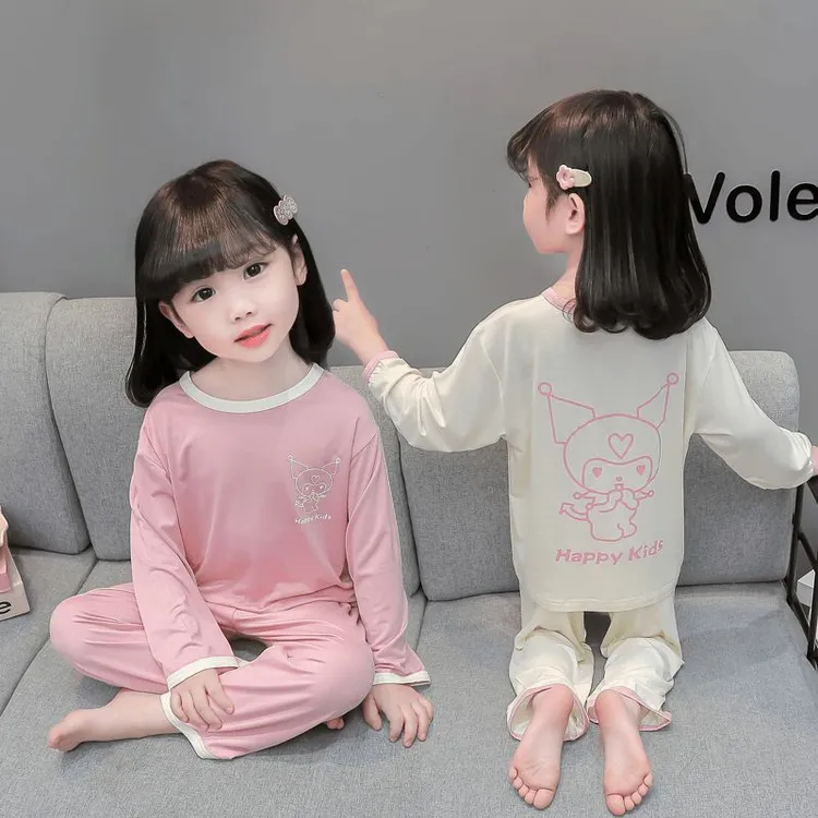 女童夏季睡衣套装女宝宝卡通莫代尔薄款长袖空调服女童夏款家居