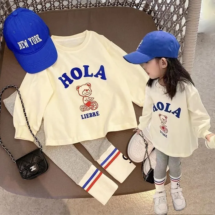 新款女童春季宝宝洋气棉柔软衣服儿童时髦休闲T恤两件套