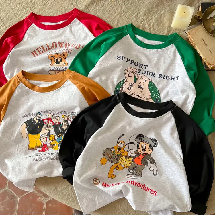 儿童休闲棉长袖T恤棉男女童卡通宝宝打底衫宝宝圆领上衣