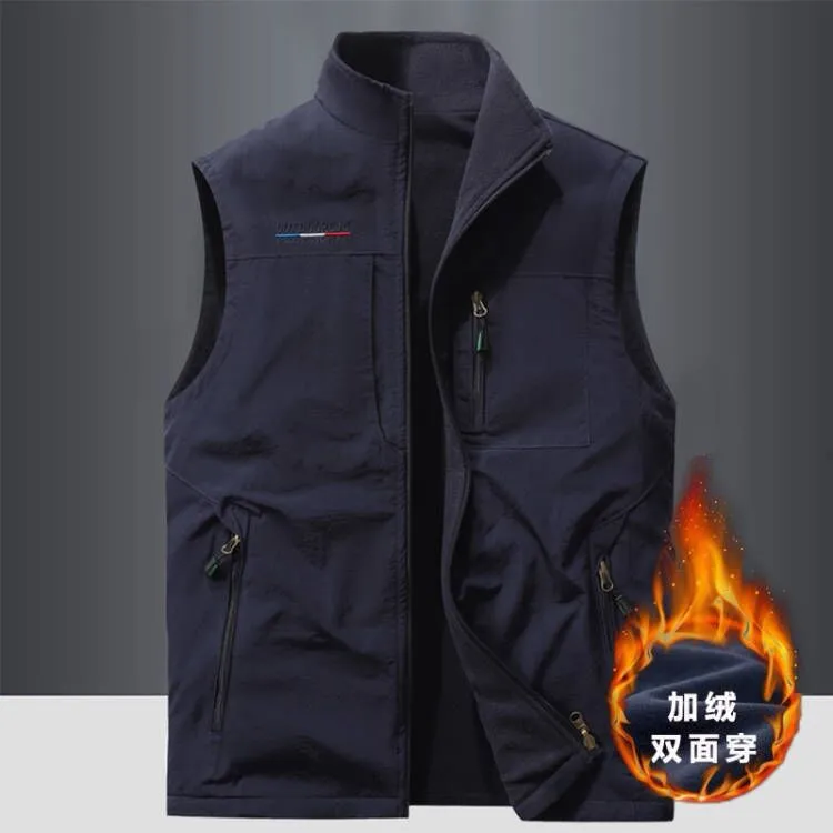 2023秋冬坎肩男士马甲加绒加厚防风保暖户外运动休闲抓绒马夹背心