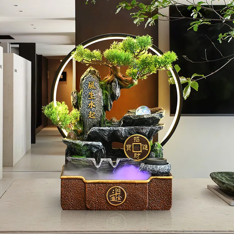 新中式风生水起假山流水喷泉摆件客厅公司桌面循环流水摆件循环水