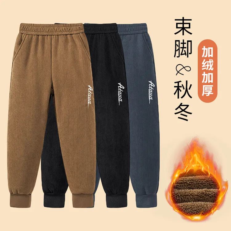 儿童灯芯绒裤2025新款中大童宽松加绒裤男女童冬季一体绒休闲裤潮