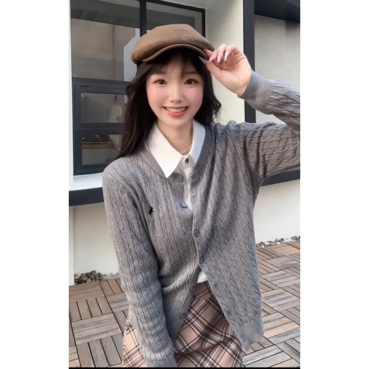 【现货】2024秋季新款针织加厚开衫胸前小马刺绣麻花女宽松针织长袖