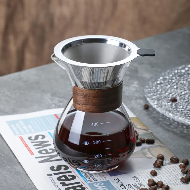 手冲咖啡壶手冲壶家用玻璃壶咖啡滤杯双层不锈钢咖啡过滤网滴漏式