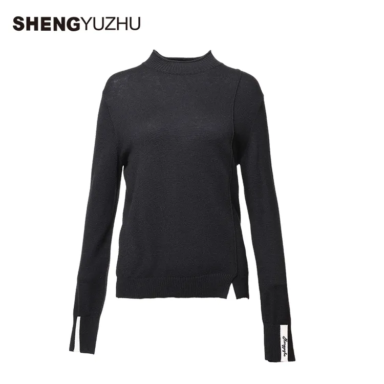 声雨竹秋冬新款时尚休闲针织衫长袖半高领套头毛衣毛衣女秋冬