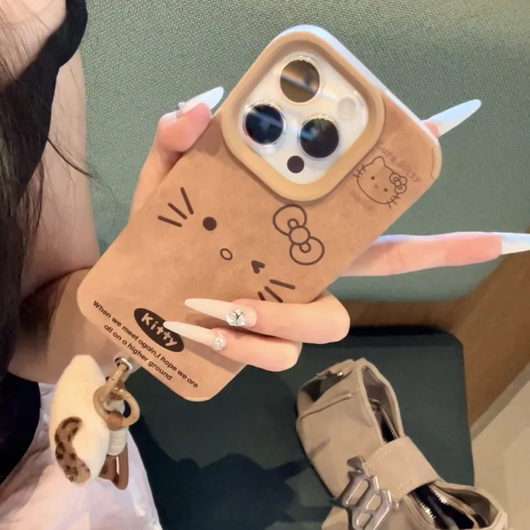 复古kitty表情适用苹果16/17华为挂绳手机壳vivooppo小米15秋冬14