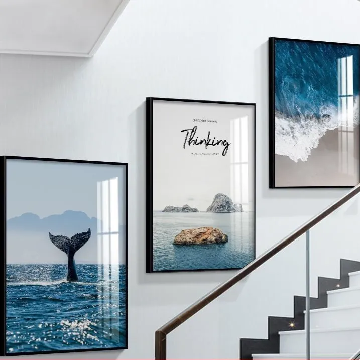现代简约楼梯装饰画三联挂画轻奢北欧风格墙画复式楼走廊过道壁画