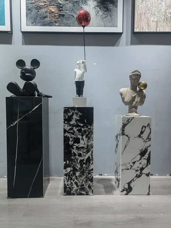 轻奢岩板花架子客厅花盆底座定制阳台酒店高档石材墩柱子方柱摆件