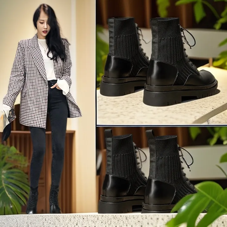内增高8cm马丁靴女2024秋季新款瘦瘦ins单靴新款英伦风小个子短靴