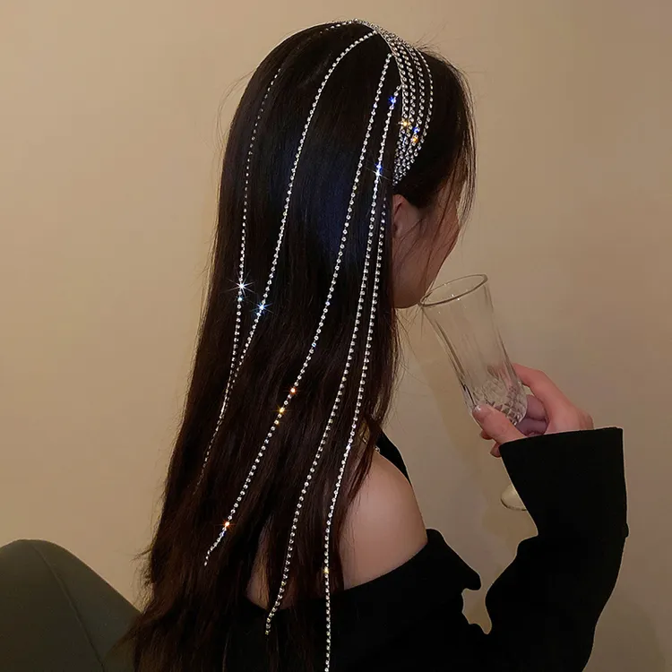 舞台造型新娘晚会摄影头饰流苏多层发箍明星同款闪闪亮钻韩式配饰