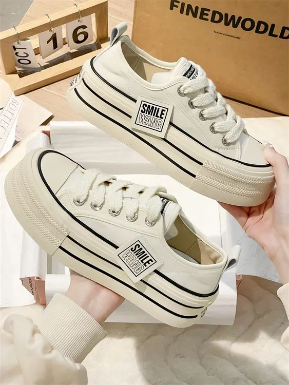 厚底帆布鞋女2024夏夏新款松糕百搭爆款运动休闲小白鞋复古板鞋子