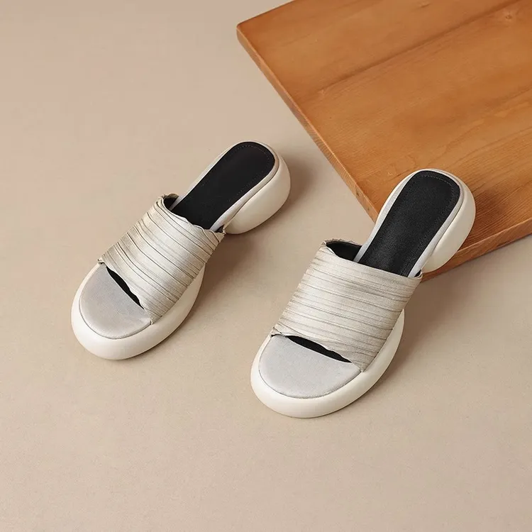 时尚休闲圆头露趾百搭一字拖夏季松糕厚底懒人鞋2024新款凉拖鞋
