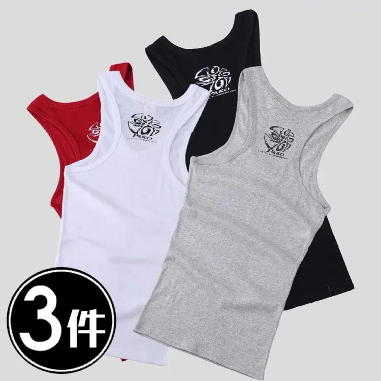 男士夏印花汗背心纯棉修身青年健美跨栏运动紧身透气弹力工字打底