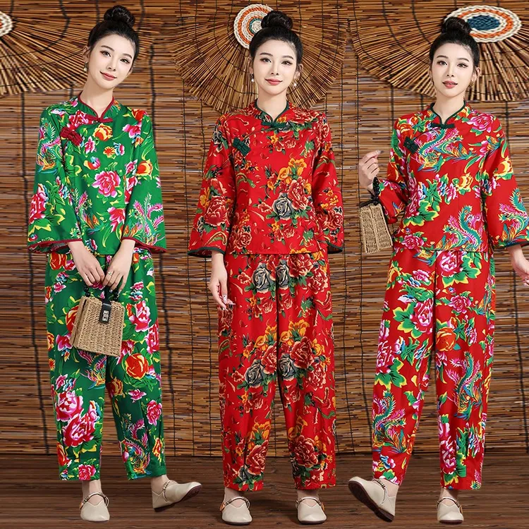 东北大花布村姑女二人转演出服姐妹聚会装广场舞蹈秧歌打鼓服套装