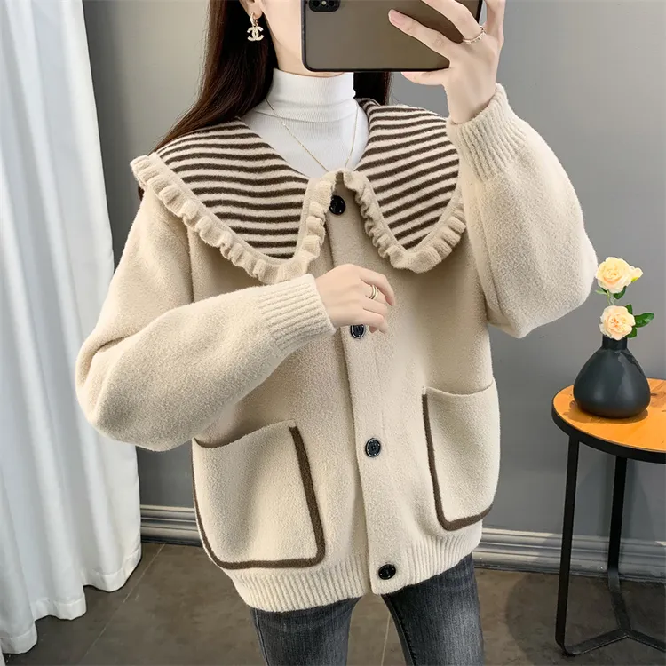 秋冬新款娃娃领小香风毛呢外套女小个子短款设计感双面呢加厚上衣