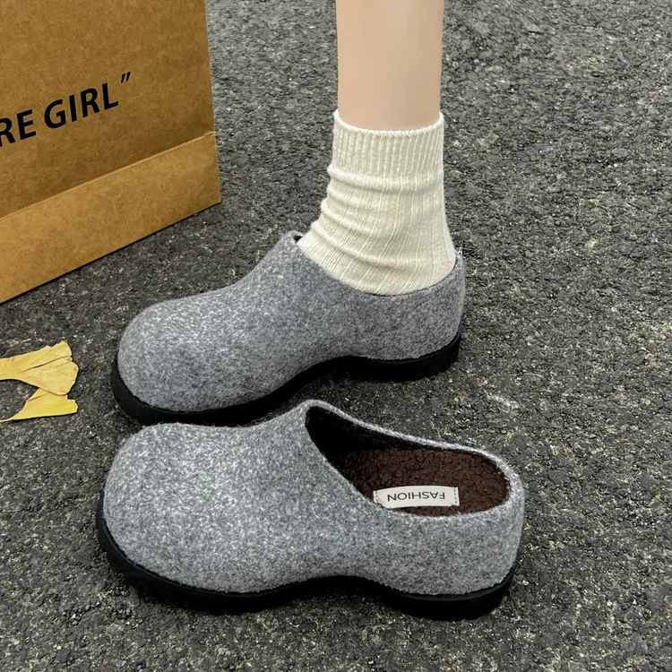 内增高复古软底勃肯拖鞋女2024秋冬温柔毛呢百搭软底包头半拖单鞋