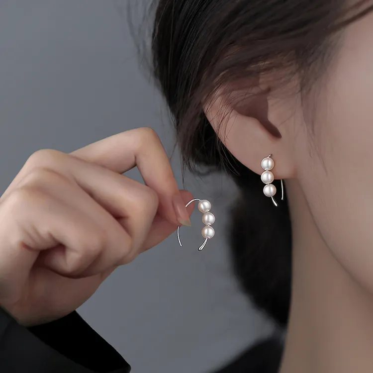 足银仿珍珠耳饰 990纯银耳钉女精致轻奢气质耳挂小众百搭耳环饰品