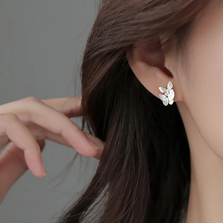 足银耳饰 999纯银蝴蝶耳钉2024新款爆款高级感耳环女轻奢小众耳饰
