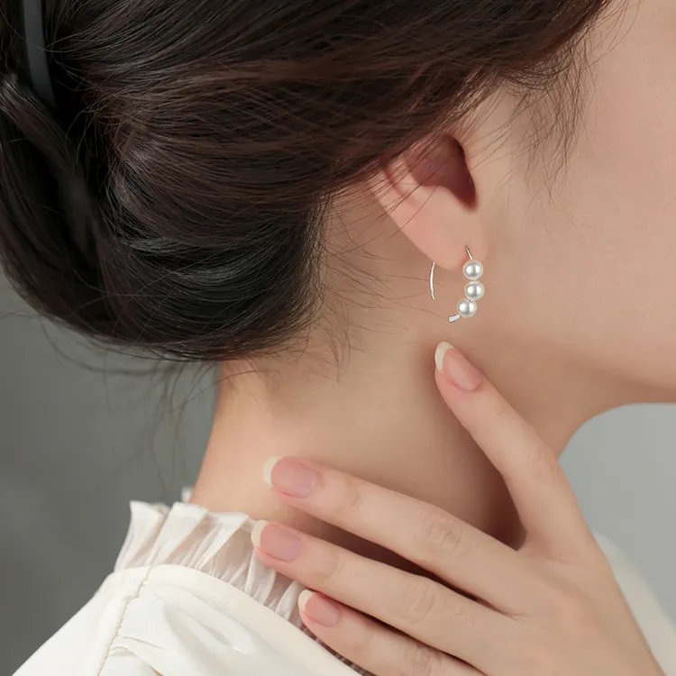 足银仿珍珠耳饰 仿珍珠耳环2024新爆款高级感耳钉轻奢小众耳饰女