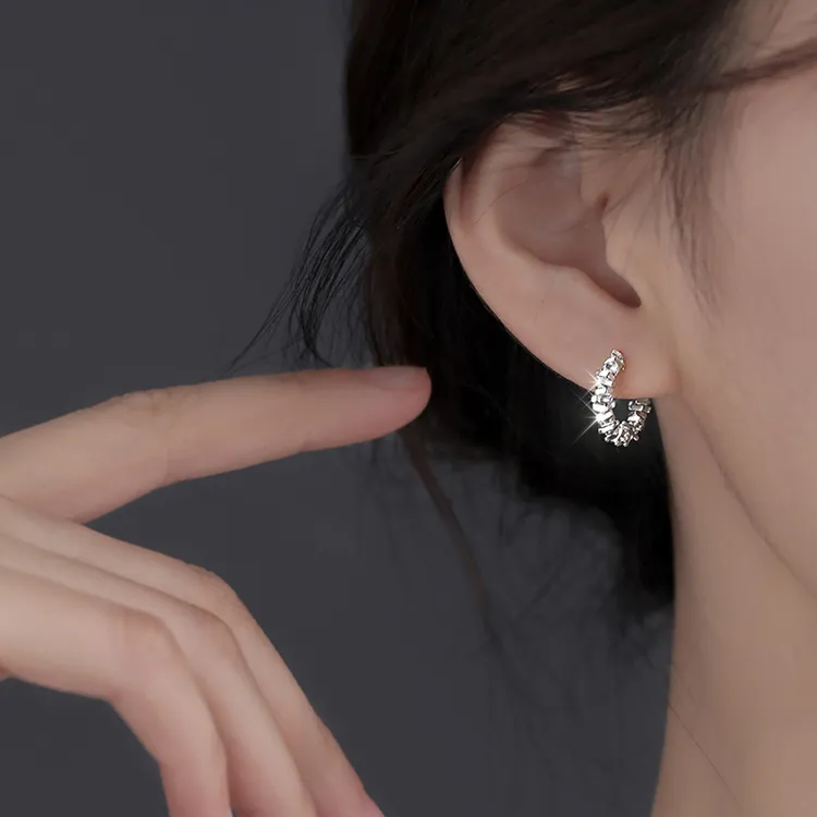 合金耳饰 碎银耳钉轻奢气质999银针耳环女时尚个性小众设计感耳饰