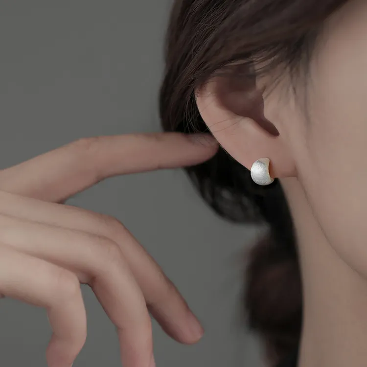足银耳饰 999纯银磨砂耳钉女小众设计感简约耳环轻奢气质耳饰百搭