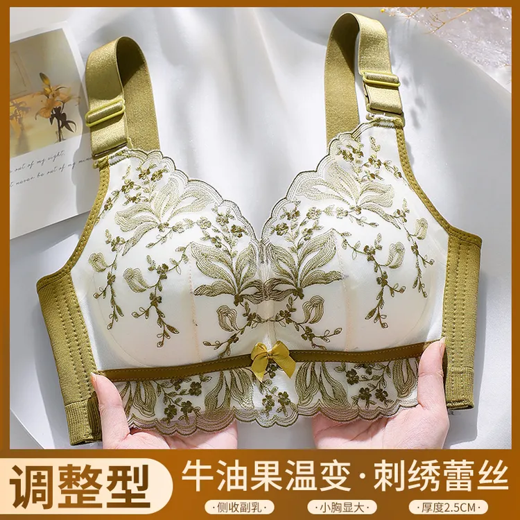 国风刺绣蕾丝舒适聚拢内衣女套装小胸显大加厚无钢圈调整型文胸罩