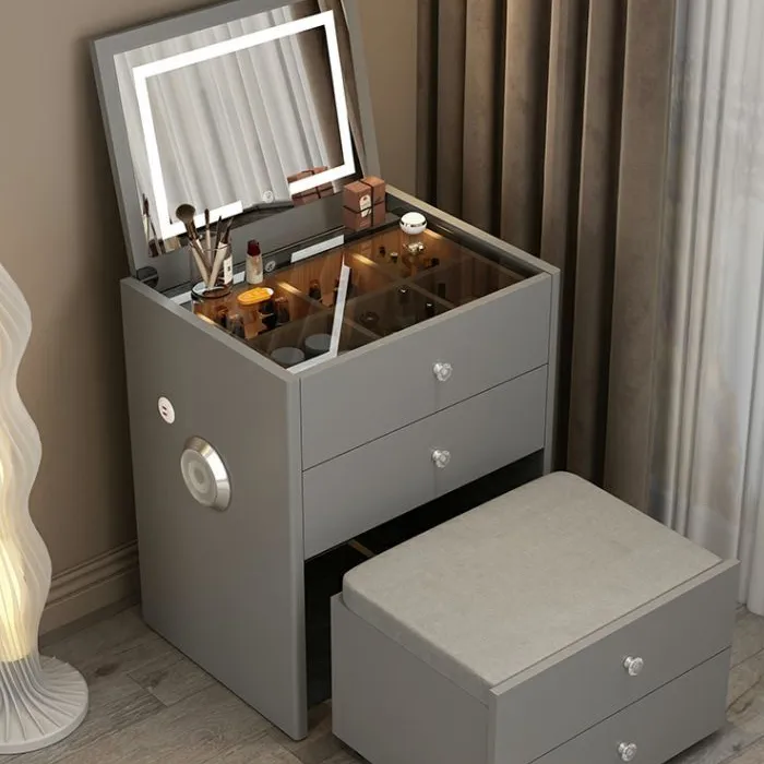 新款网红梳妆台翻盖卧室轻奢小户型简约现代实木化妆桌收纳柜一体