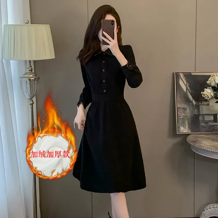 黑色小香风气质连衣裙女秋冬收腰显瘦高级感超好看配大衣打底裙子