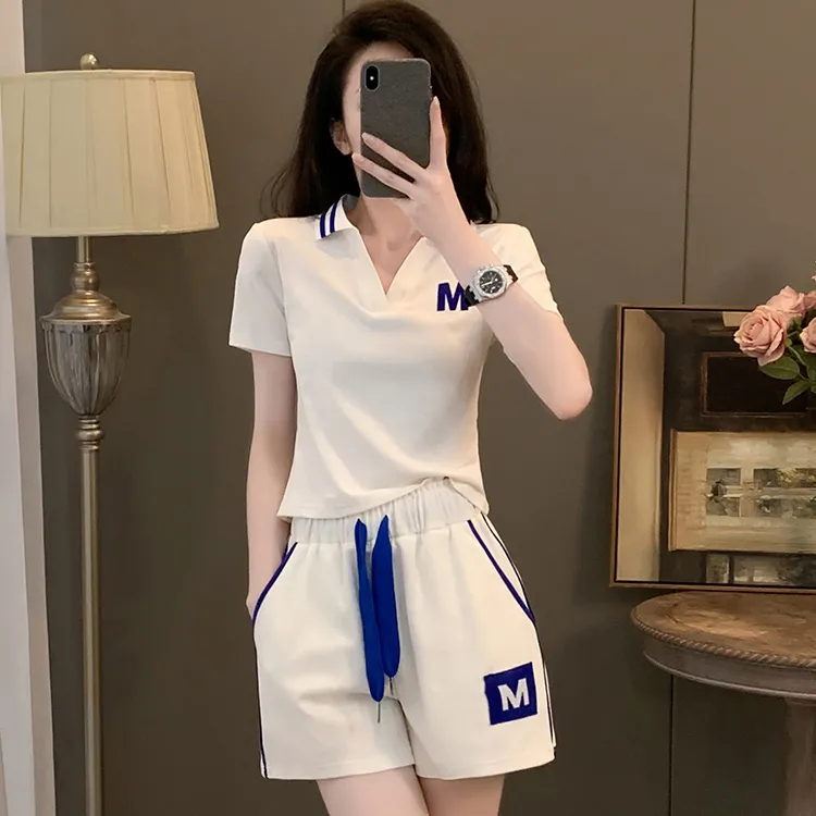 小个子白色运动休闲套装女夏2025新款减龄洋气网红短袖短裤两件套