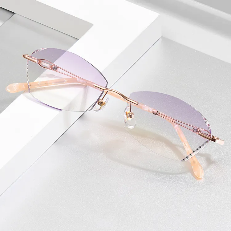 配超轻无框近视眼镜框女变色成品防蓝光防辐射眼睛切边眼镜架气质