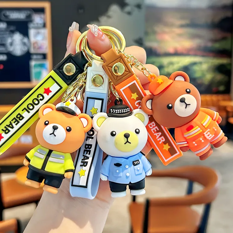 新款卡通J察小熊钥匙扣学生书包挂件萌趣公仔简约情侣精美小礼品
