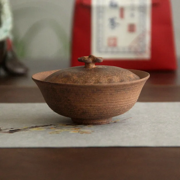【正版川冶】灵芝元宝二才盖碗.06806.原矿裸烧中式单人粗陶主泡器