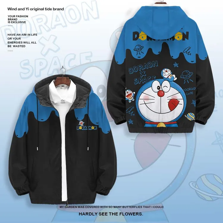 日系潮牌夹克外套男士哆啦A梦动漫周边卡通印花休闲连帽上衣薄款