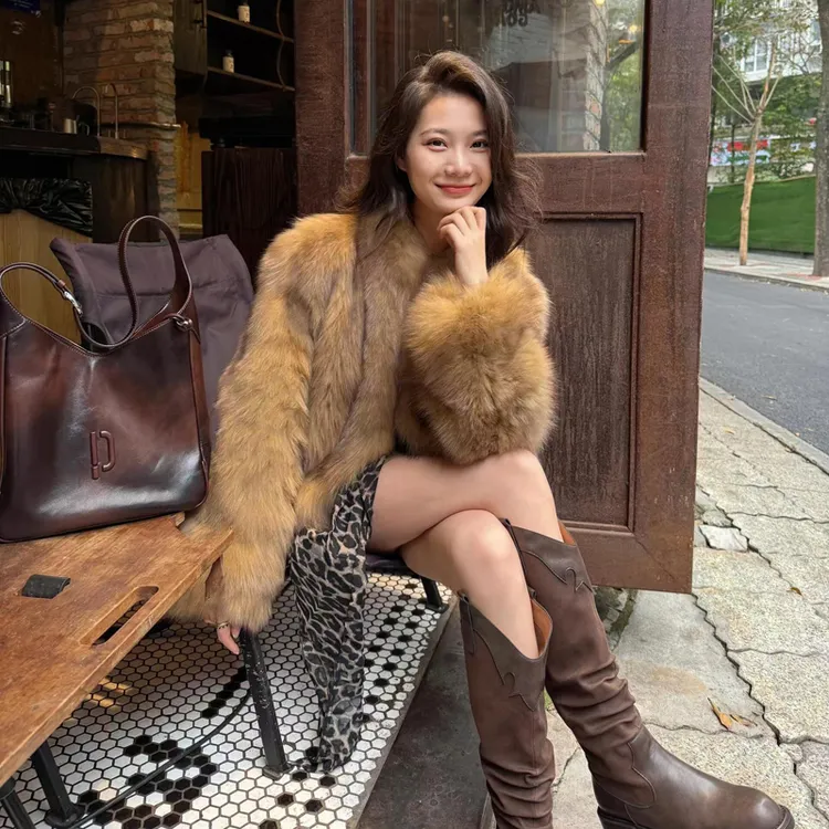 肉桂奶咖双色毛毛外套冬季新款防寒保暖大衣通勤时尚百搭气质上衣