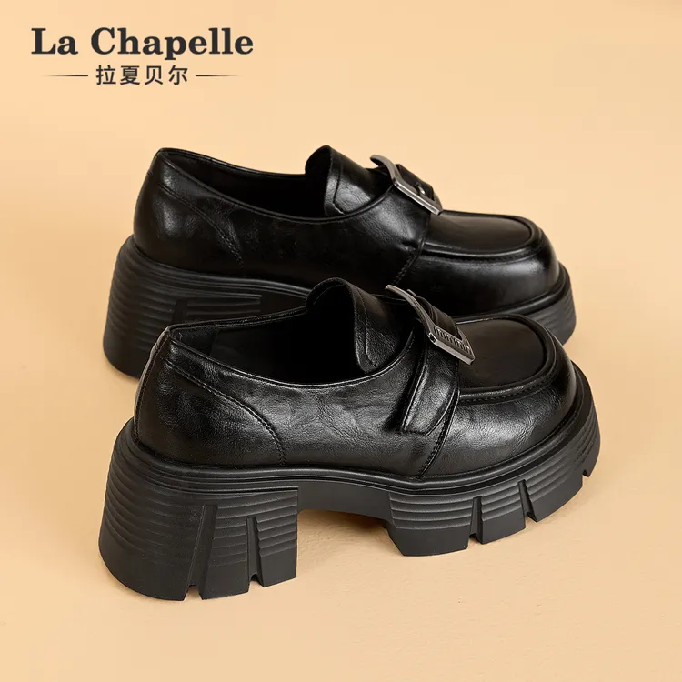 拉夏贝尔厚底增高小皮鞋女2025秋季新款英伦风粗跟小个子乐福鞋子