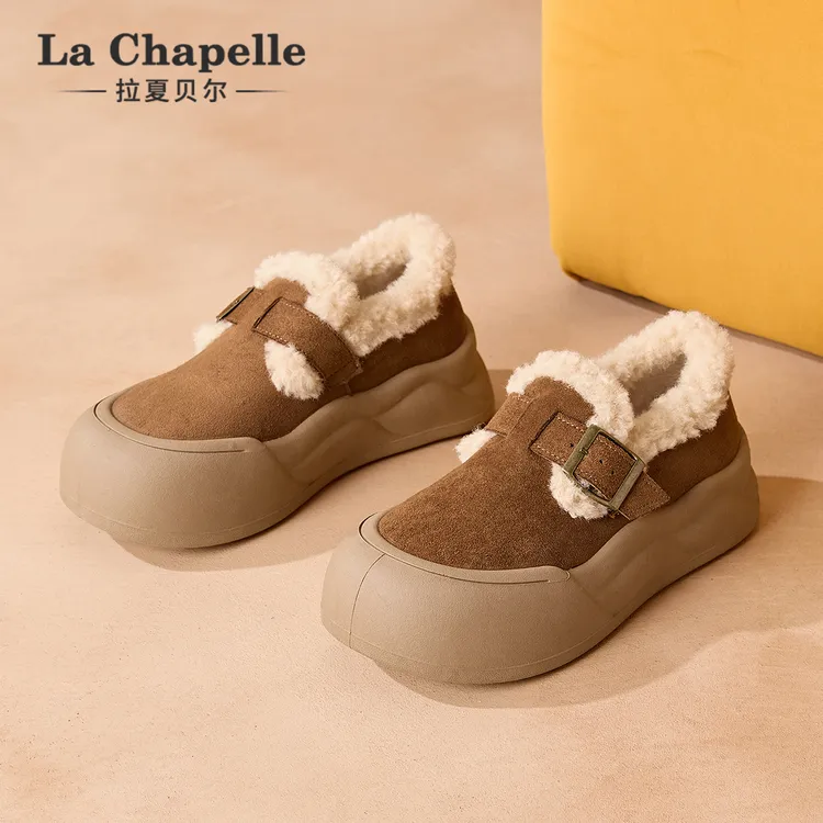 拉夏贝尔2025冬季新款爆款加绒加厚休闲女鞋时尚百搭保暖厚底棉鞋