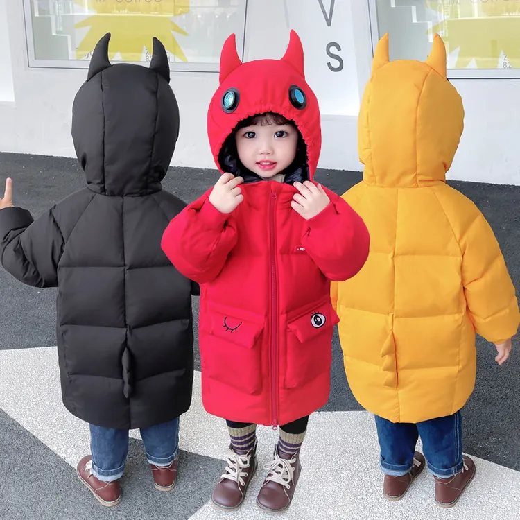 羽绒服中长款加厚女童冬季宝宝女宝小童保暖连帽加绒外套雅丹风