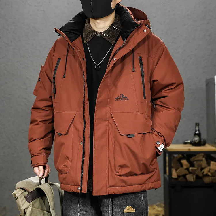 秋冬90%鸭绒美式羽绒服男士宽松大码保暖上衣冬季工装连帽外套男