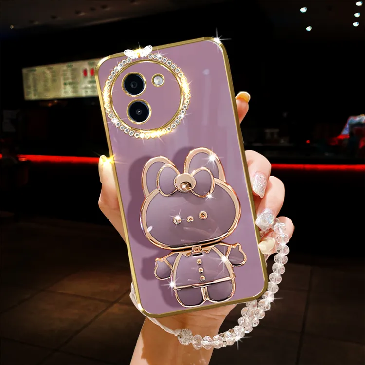 明成宇vivoy200i手机壳镶钻镜子小兔子支架时尚奢华新品网红软壳