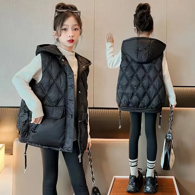 女童马甲秋冬装校服外穿2024新款洋气儿童加厚冬季马夹中大童冬装