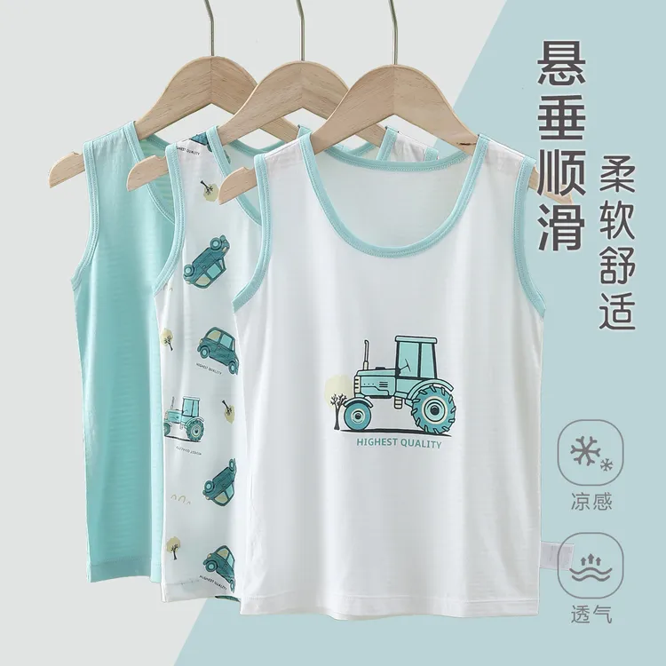 夏季背心男童内穿打底衫中大童坎肩无袖卡通上衣透气舒适凉感背心