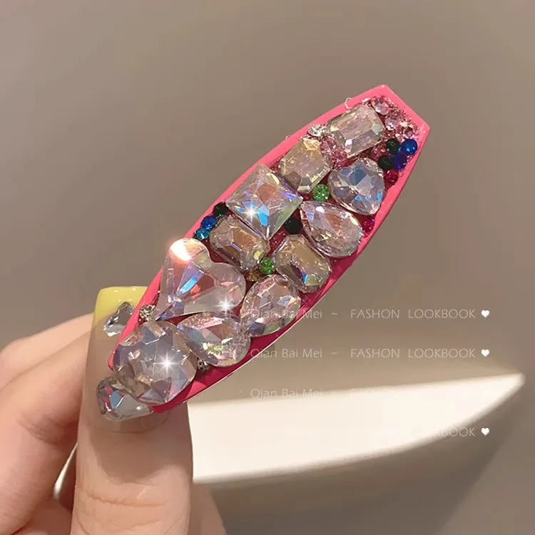 甜美镶钻鸭嘴夹粉色水钻高级感刘海夹边夹少女侧边发卡气质发夹女