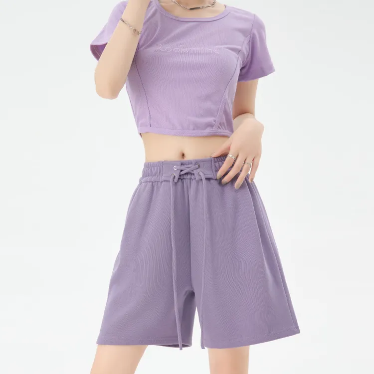 2023欧美短裤女薄款高腰阔腿休闲抽绳直筒女运动时尚显瘦五分裤