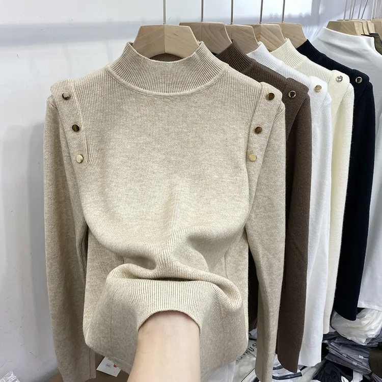 秋冬新款加厚半高领针织衫女长袖设计感百搭洋气显瘦毛衣女J029
