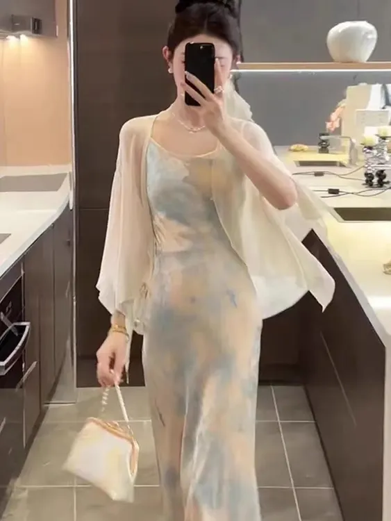 超仙轻国风雪纺防晒衣女夏配吊带裙子外搭披肩开衫外套薄纱罩衫