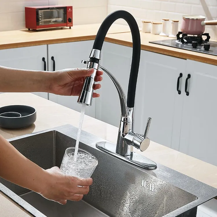 水槽冷热抽拉式防溅水龙头水龙头硅胶伸缩龙头延伸管旋转水龙头
