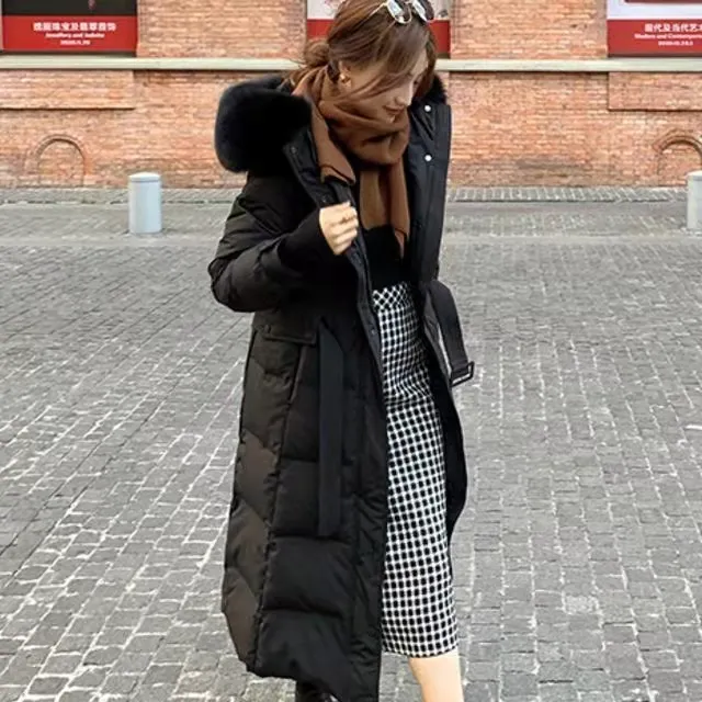 米莱jiaer/冬季新款女连帽中长款中长款韩版大毛领羽绒服加厚1204